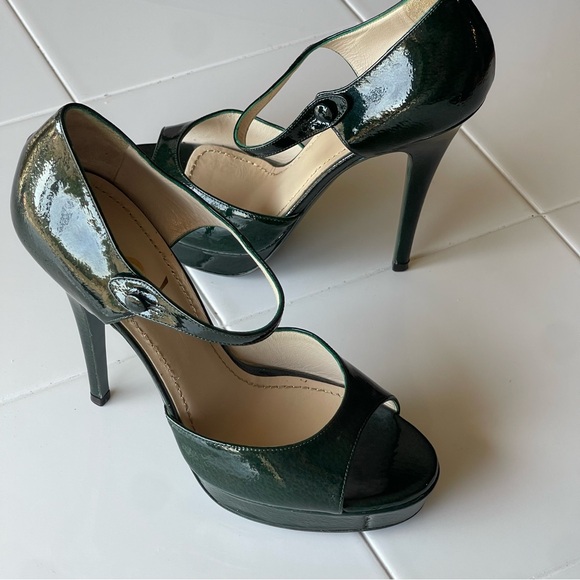 SOLD !!!YVES SAINT LAURENT BOTTLE GREEN PLATFORM STRAPPY HEELS SIZE 7.5 - Picture 6 of 6